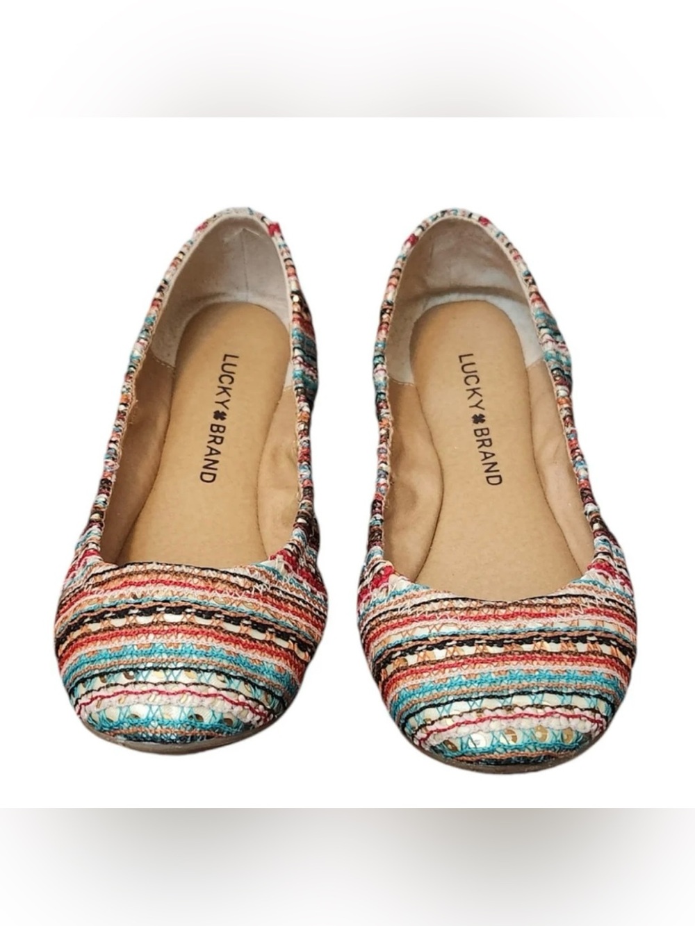 Lucky Brand Multicolor Striped Ballet Flats - Turquoise, Coral, Cream